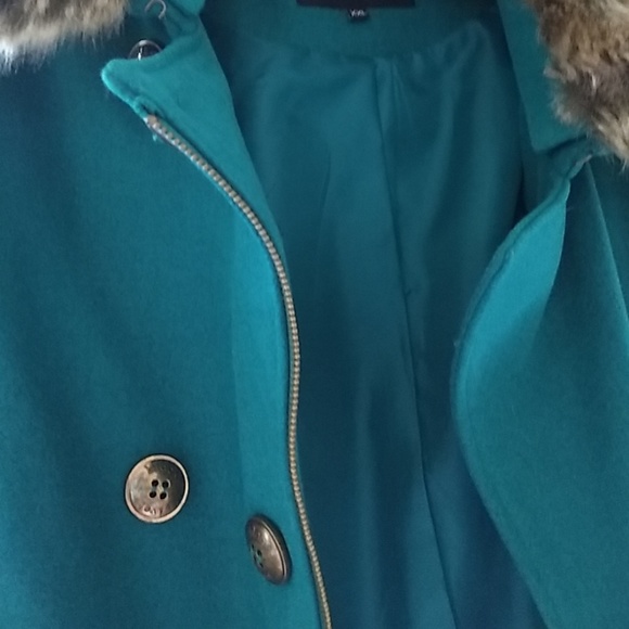 Teal, double breasted, wool overcoat - Picture 6 of 8